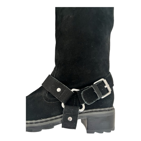 Moto boots black suede mid calf Nine West size 6.5 m - Picture 4 of 11